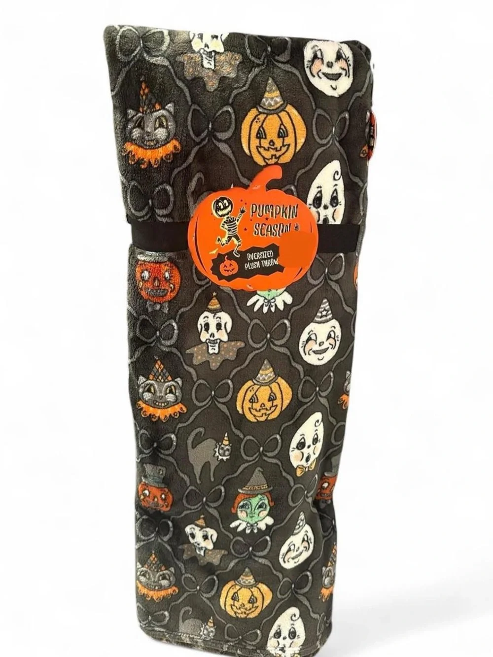 Kids Halloween Plush Throw - Black with Orange Accents